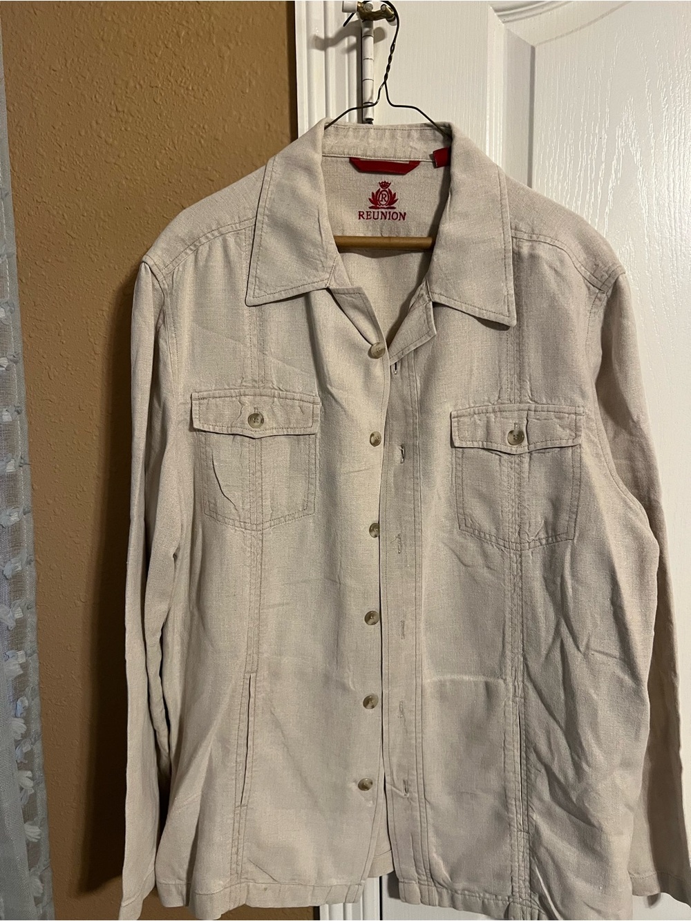 Reunion 100% linen suit size large jacket and x large pants